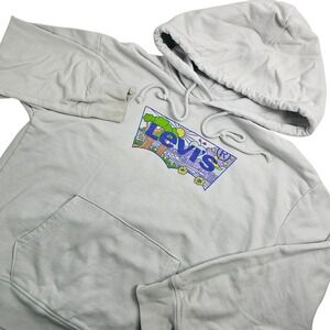 Levi's Womens Graphic Hoodie Light Blue Size S Cotton Spellout Floral Sweatshirt